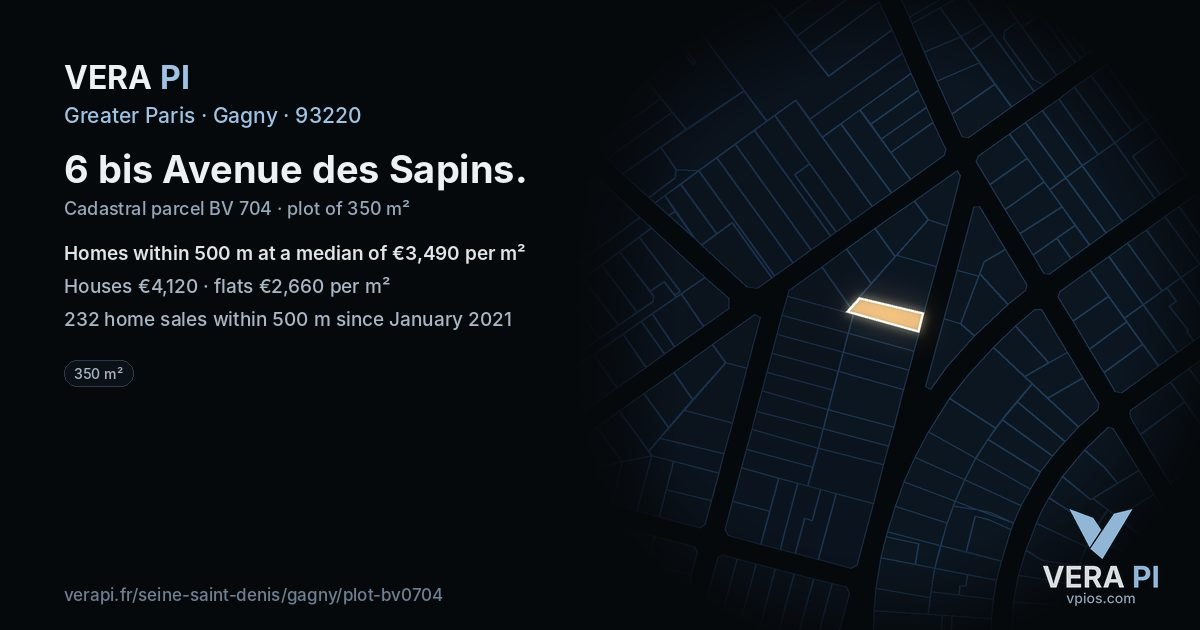 6 bis Avenue des Sapins, Gagny at night – the plot lit, the parcels around coloured by the prices near them