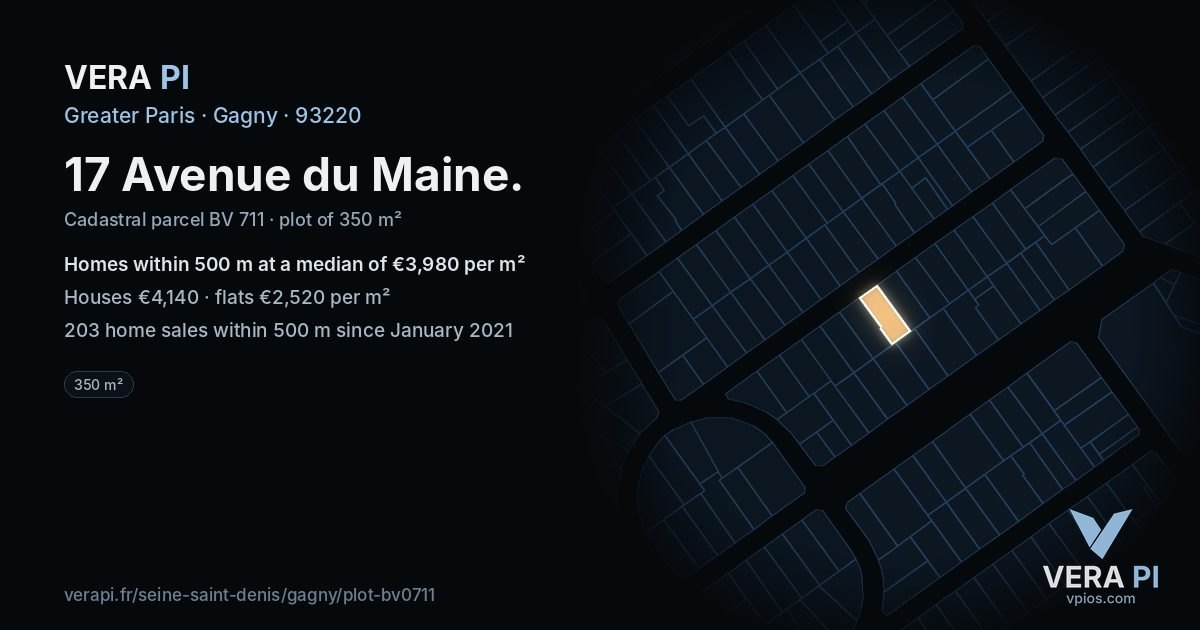 17 Avenue du Maine, Gagny at night – the plot lit, the parcels around coloured by the prices near them