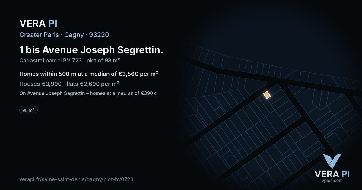 1 bis Avenue Joseph Segrettin, Gagny at night – the plot lit, the parcels around coloured by the prices near them