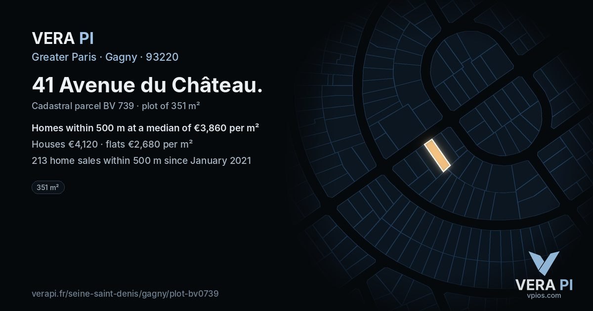 41 Avenue du Château, Gagny at night – the plot lit, the parcels around coloured by the prices near them