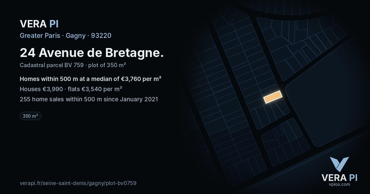 24 Avenue de Bretagne, Gagny at night – the plot lit, the parcels around coloured by the prices near them