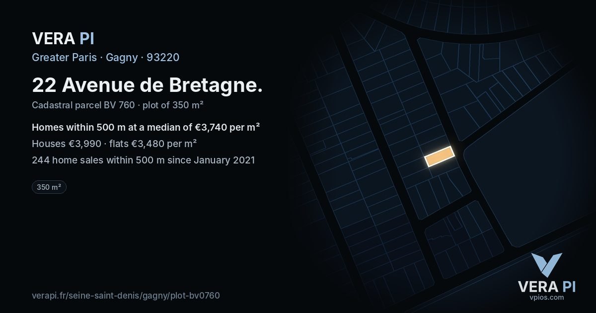 22 Avenue de Bretagne, Gagny at night – the plot lit, the parcels around coloured by the prices near them