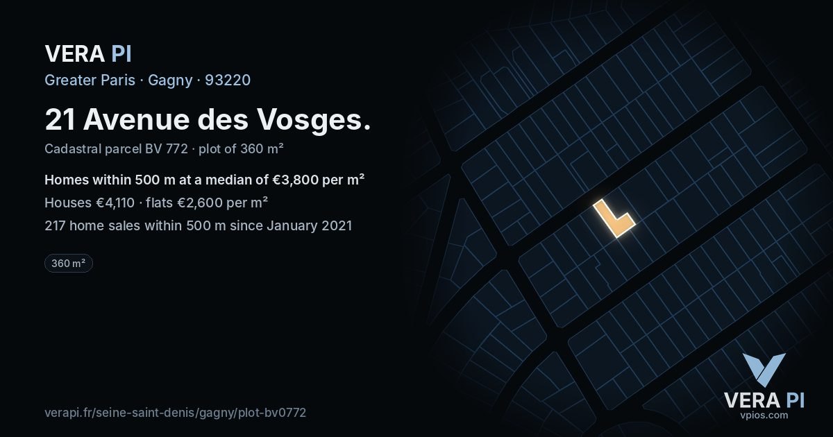 21 Avenue des Vosges, Gagny at night – the plot lit, the parcels around coloured by the prices near them