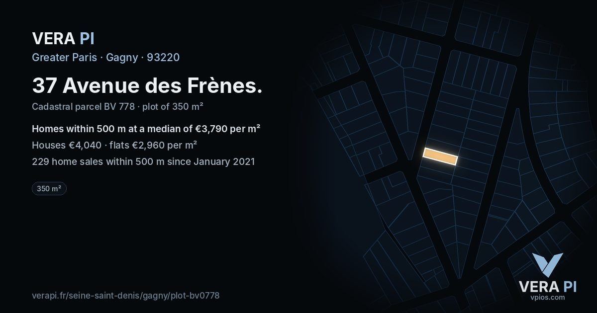 37 Avenue des Frènes, Gagny at night – the plot lit, the parcels around coloured by the prices near them