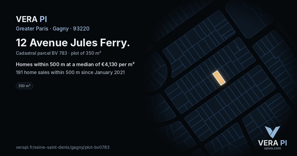 12 Avenue Jules Ferry, Gagny at night – the plot lit, the parcels around coloured by the prices near them