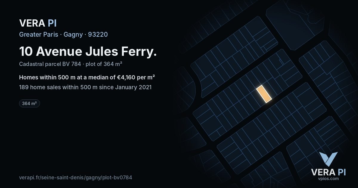 10 Avenue Jules Ferry, Gagny at night – the plot lit, the parcels around coloured by the prices near them