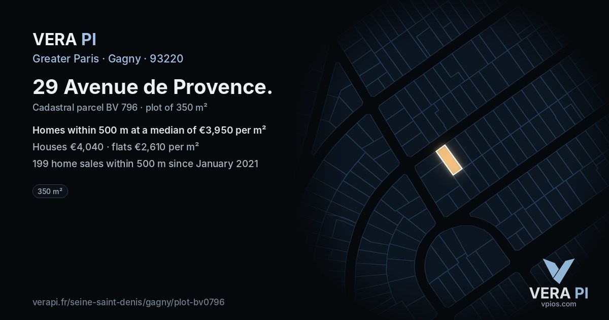 29 Avenue de Provence, Gagny at night – the plot lit, the parcels around coloured by the prices near them