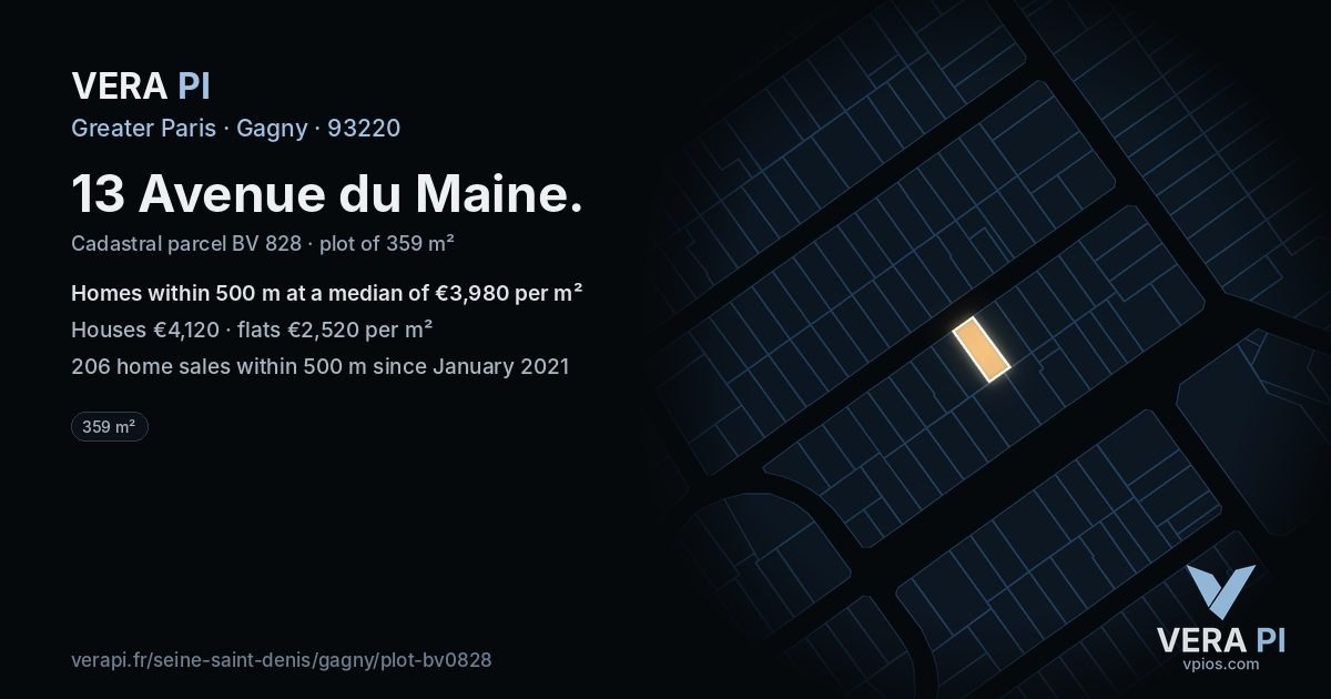 13 Avenue du Maine, Gagny at night – the plot lit, the parcels around coloured by the prices near them