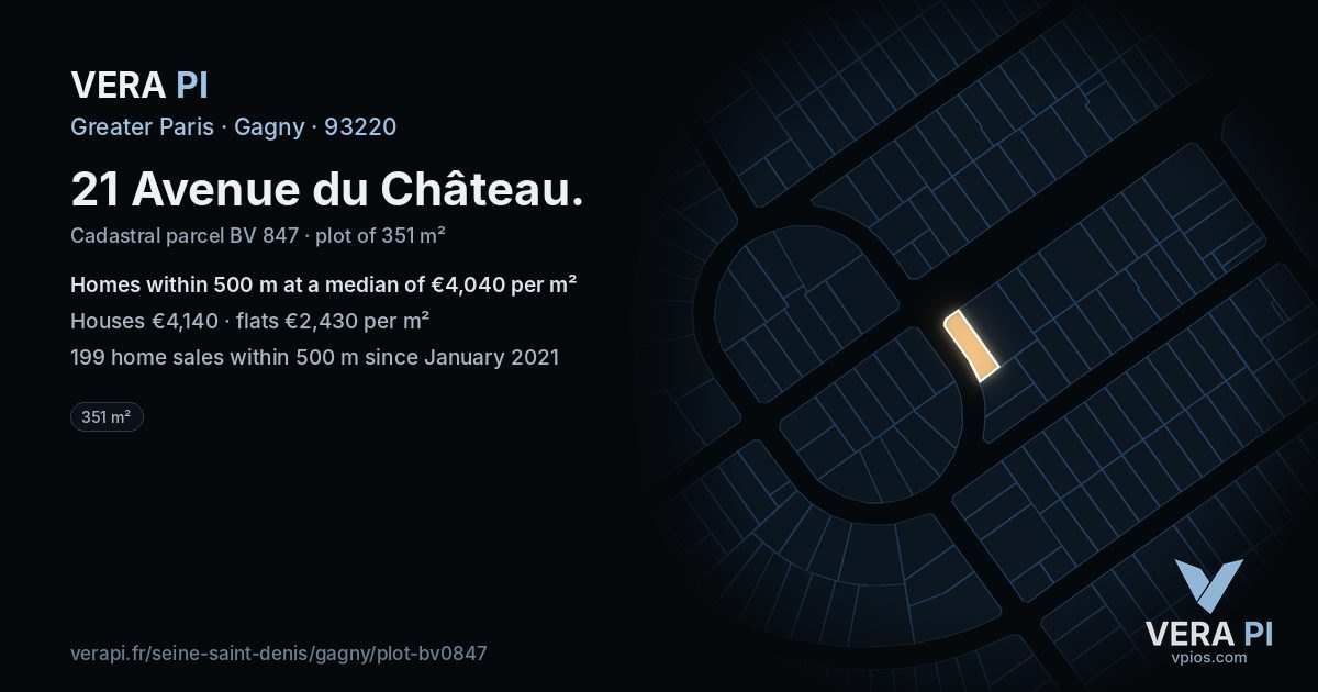 21 Avenue du Château, Gagny at night – the plot lit, the parcels around coloured by the prices near them