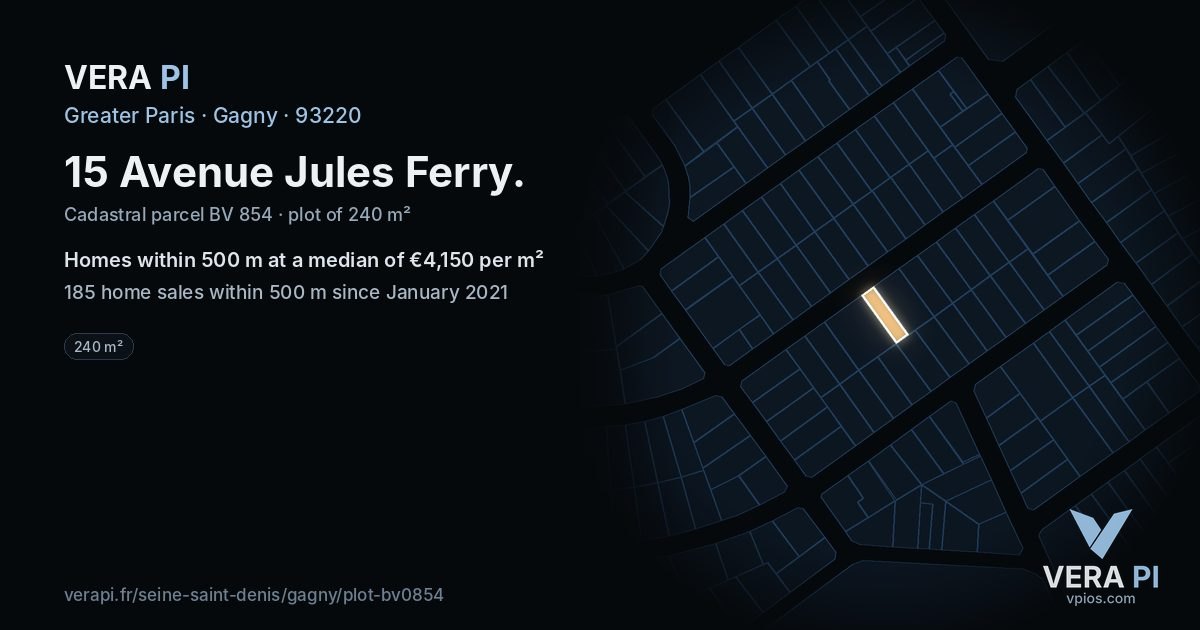 15 Avenue Jules Ferry, Gagny at night – the plot lit, the parcels around coloured by the prices near them