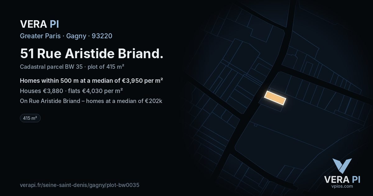 51 Rue Aristide Briand, Gagny at night – the plot lit, the parcels around coloured by the prices near them