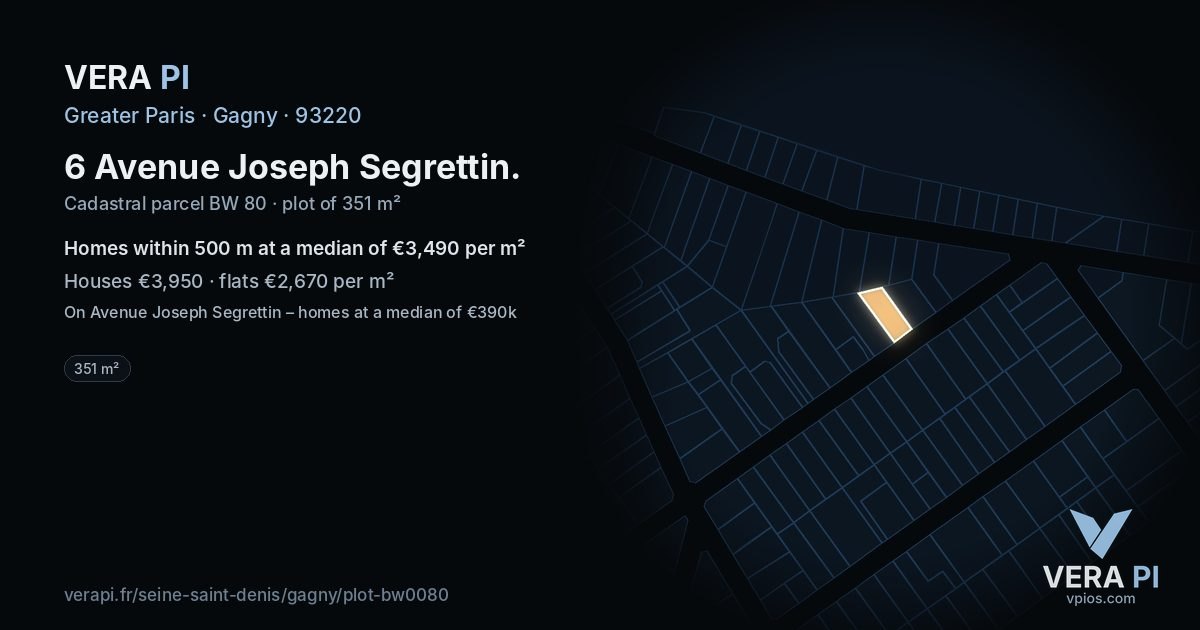 6 Avenue Joseph Segrettin, Gagny at night – the plot lit, the parcels around coloured by the prices near them