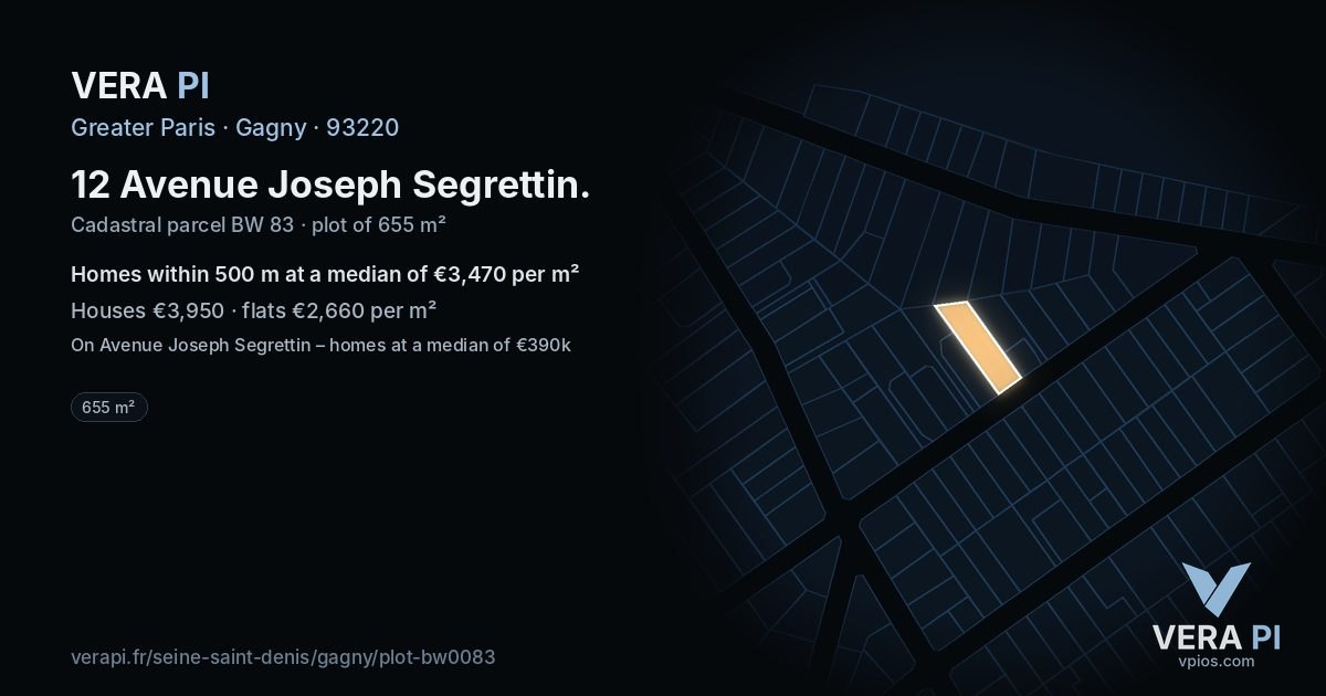 12 Avenue Joseph Segrettin, Gagny at night – the plot lit, the parcels around coloured by the prices near them