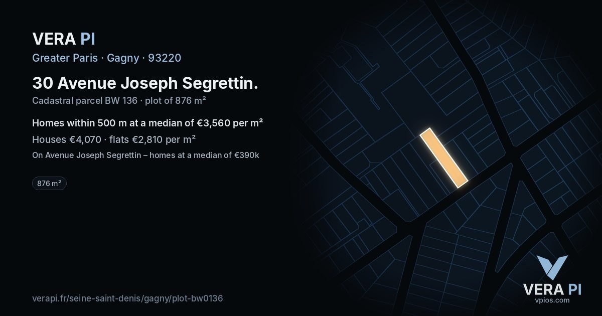 30 Avenue Joseph Segrettin, Gagny at night – the plot lit, the parcels around coloured by the prices near them