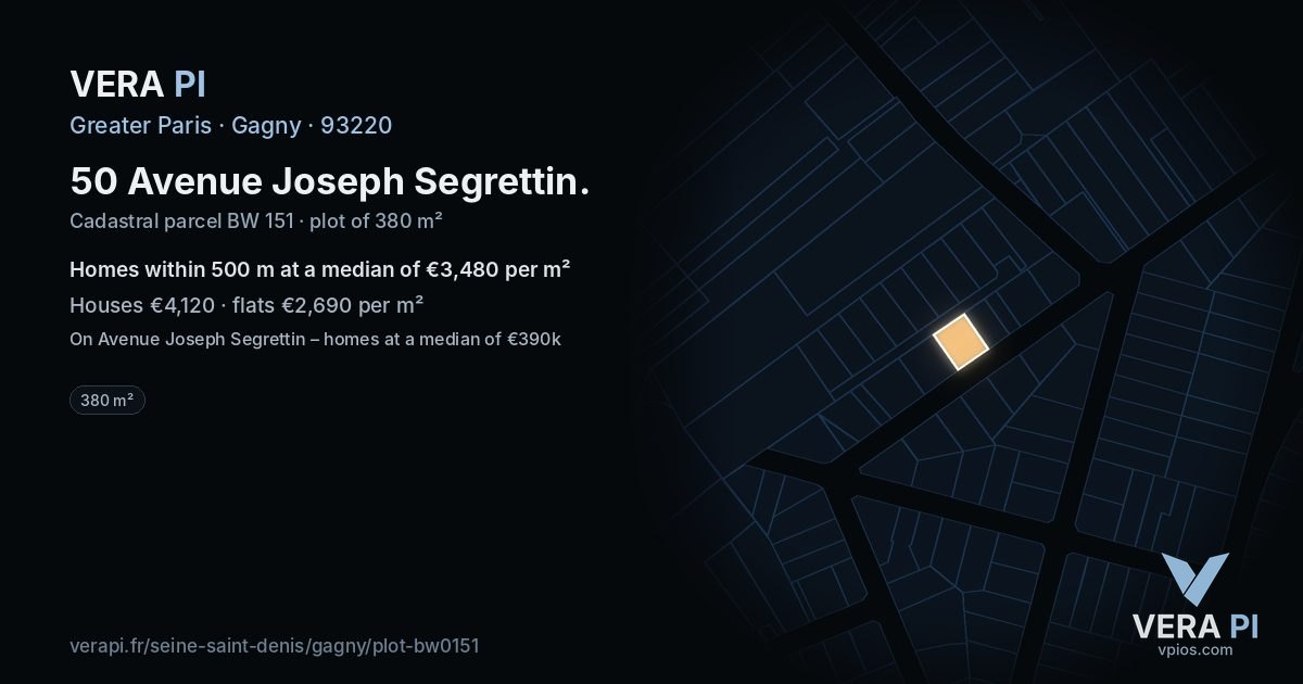50 Avenue Joseph Segrettin, Gagny at night – the plot lit, the parcels around coloured by the prices near them
