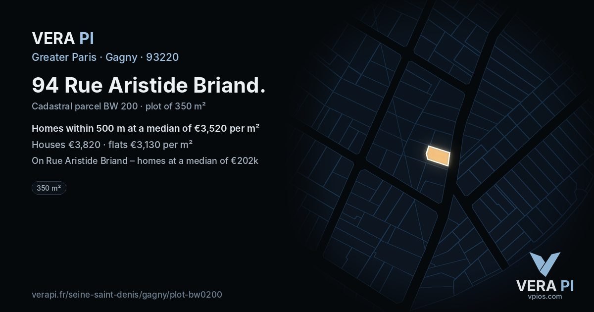 94 Rue Aristide Briand, Gagny at night – the plot lit, the parcels around coloured by the prices near them