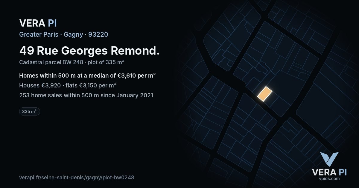 49 Rue Georges Remond, Gagny at night – the plot lit, the parcels around coloured by the prices near them