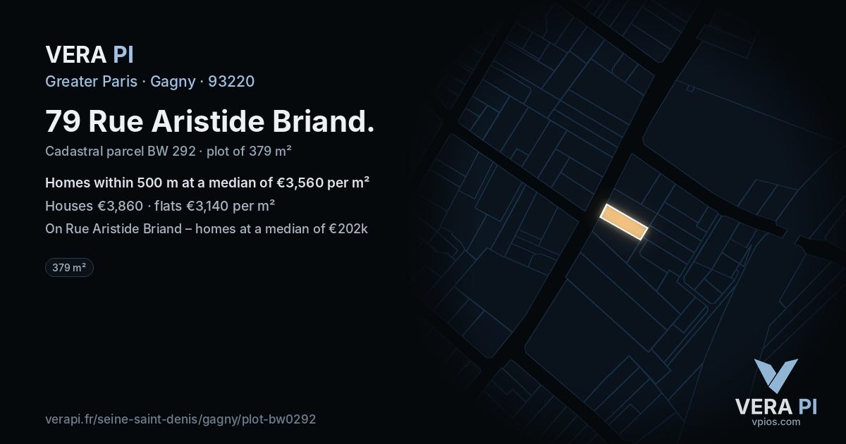 79 Rue Aristide Briand, Gagny at night – the plot lit, the parcels around coloured by the prices near them