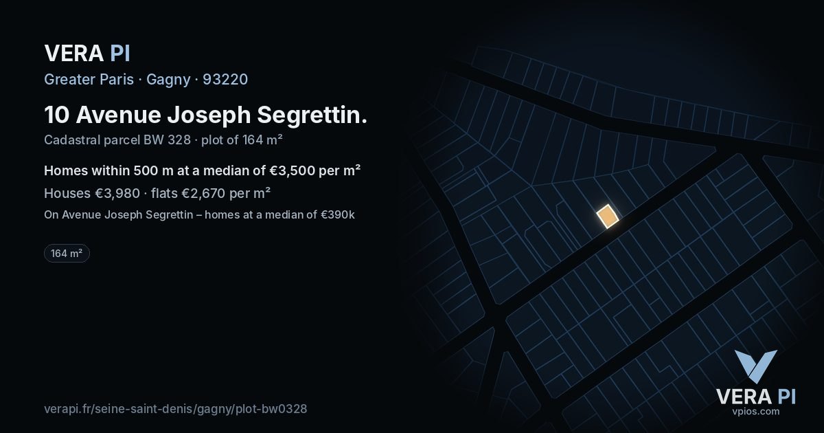 10 Avenue Joseph Segrettin, Gagny at night – the plot lit, the parcels around coloured by the prices near them