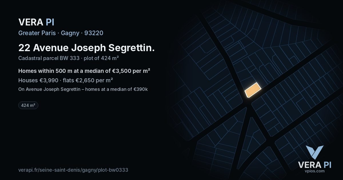 22 Avenue Joseph Segrettin, Gagny at night – the plot lit, the parcels around coloured by the prices near them