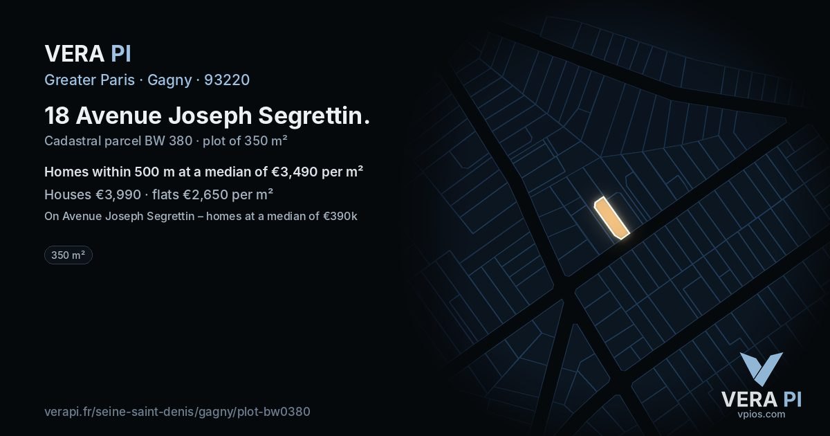 18 Avenue Joseph Segrettin, Gagny at night – the plot lit, the parcels around coloured by the prices near them