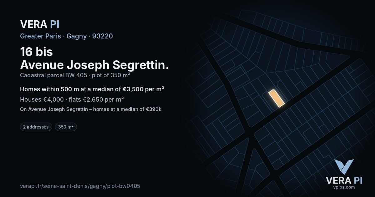 16 bis Avenue Joseph Segrettin, Gagny at night – the plot lit, the parcels around coloured by the prices near them