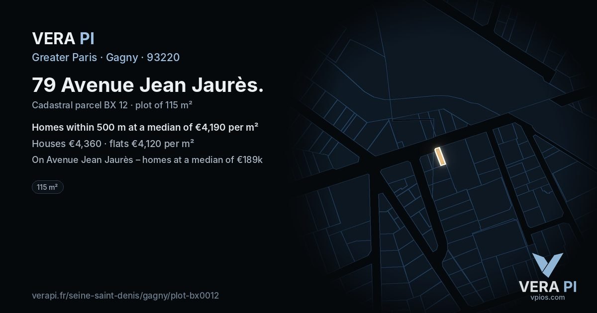 79 Avenue Jean Jaurès, Gagny at night – the plot lit, the parcels around coloured by the prices near them