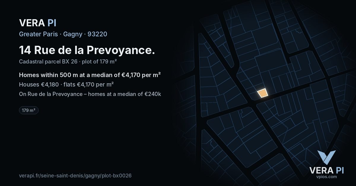 14 Rue de la Prevoyance, Gagny at night – the plot lit, the parcels around coloured by the prices near them