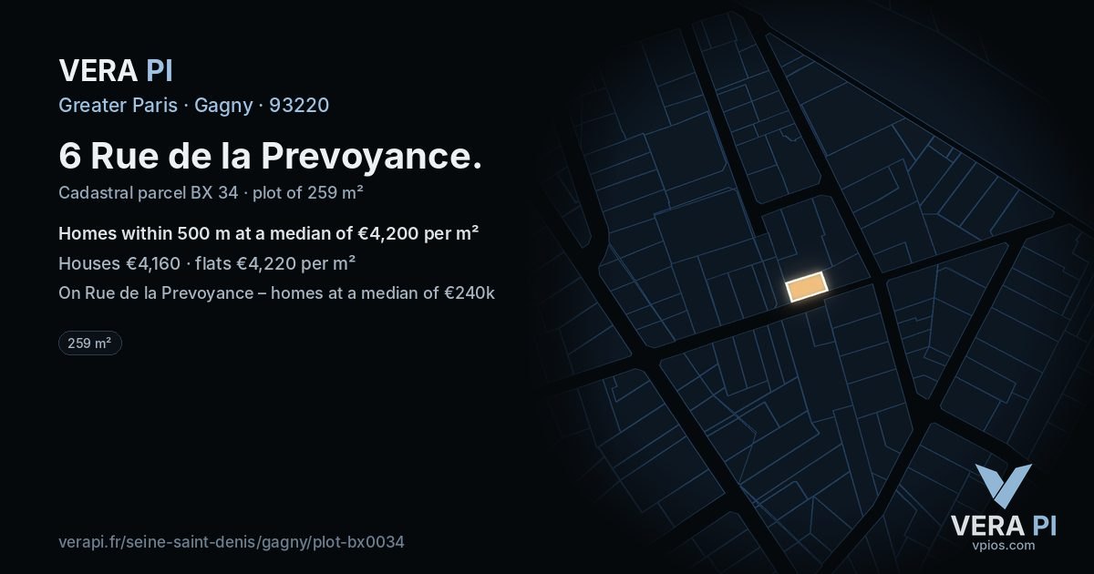 6 Rue de la Prevoyance, Gagny at night – the plot lit, the parcels around coloured by the prices near them