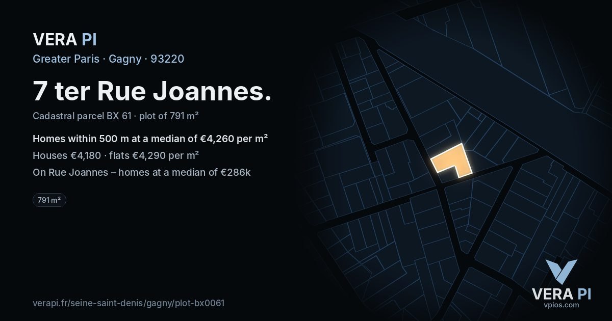 7 ter Rue Joannes, Gagny at night – the plot lit, the parcels around coloured by the prices near them
