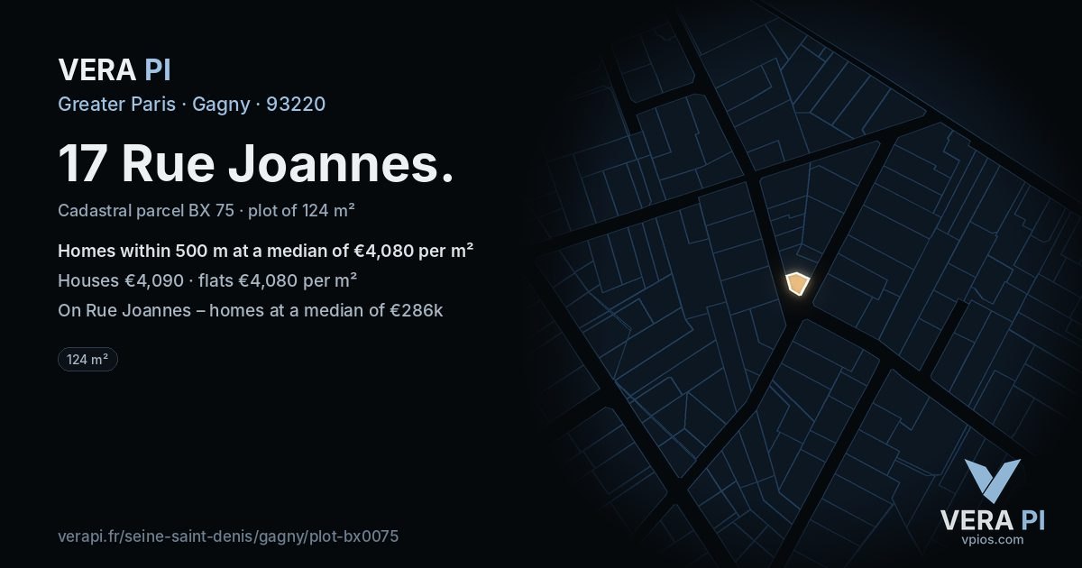 17 Rue Joannes, Gagny at night – the plot lit, the parcels around coloured by the prices near them