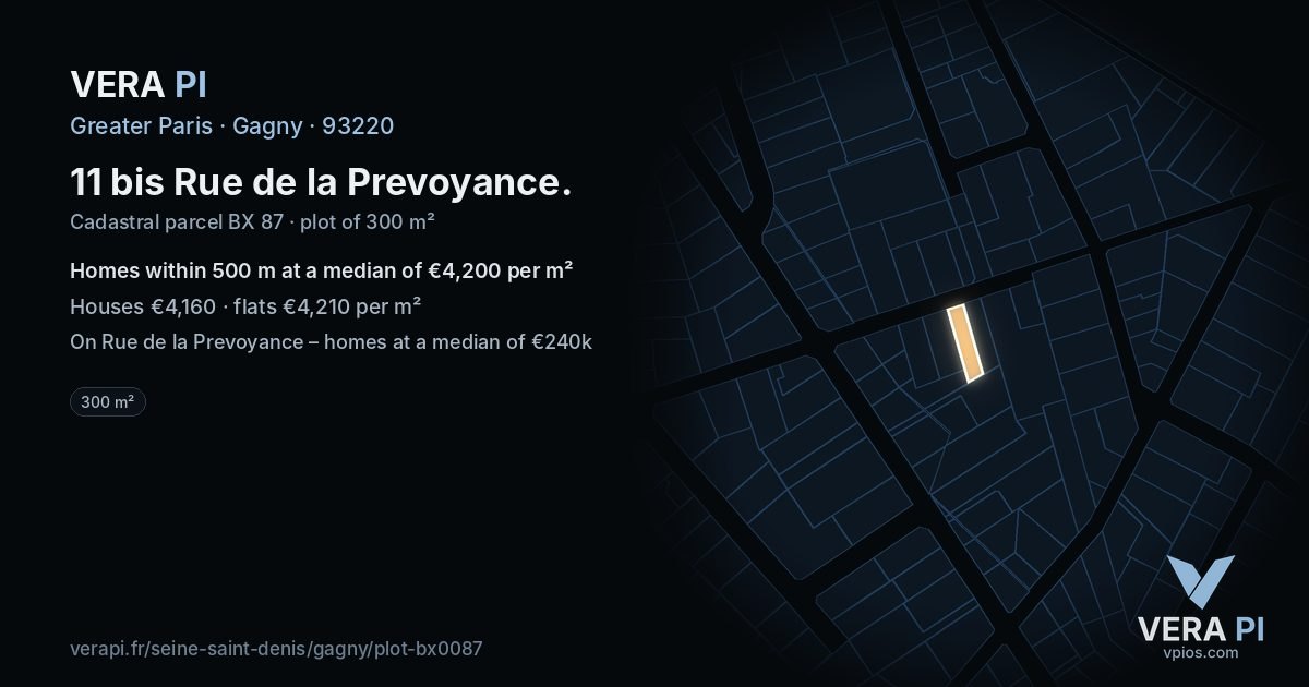 11 bis Rue de la Prevoyance, Gagny at night – the plot lit, the parcels around coloured by the prices near them