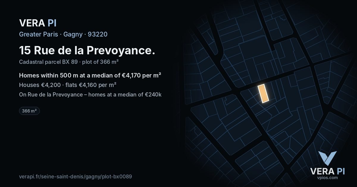 15 Rue de la Prevoyance, Gagny at night – the plot lit, the parcels around coloured by the prices near them