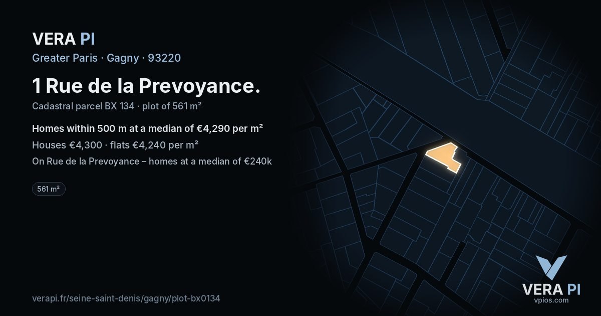 1 Rue de la Prevoyance, Gagny at night – the plot lit, the parcels around coloured by the prices near them