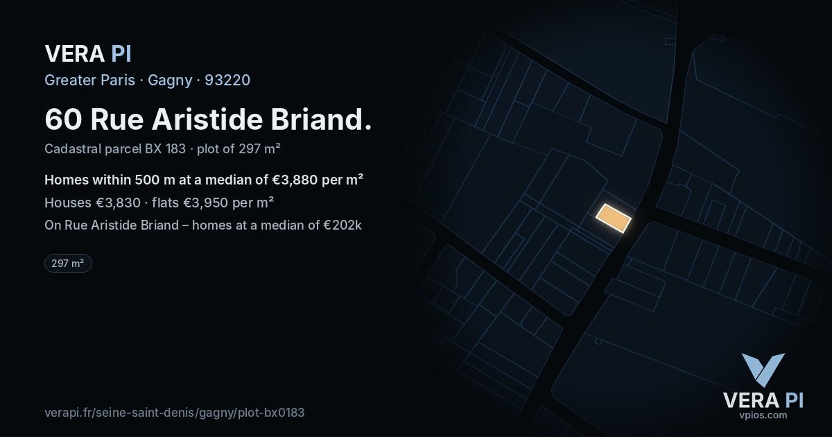 60 Rue Aristide Briand, Gagny at night – the plot lit, the parcels around coloured by the prices near them