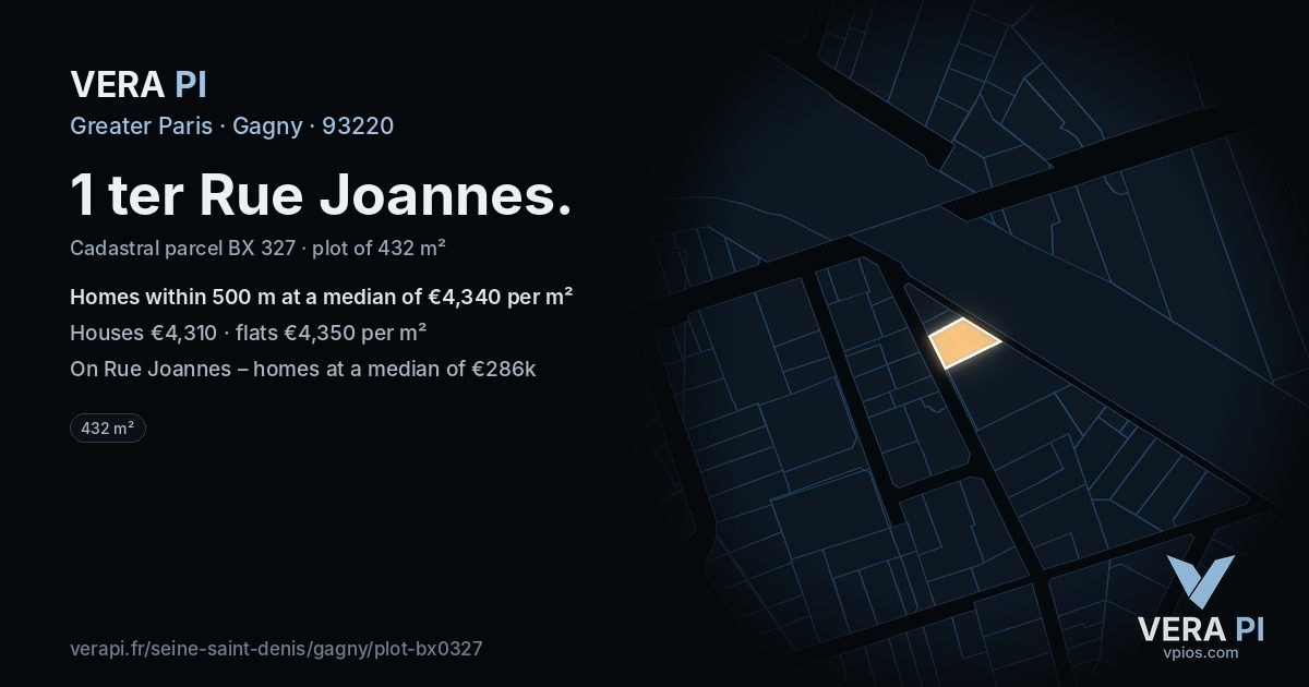1 ter Rue Joannes, Gagny at night – the plot lit, the parcels around coloured by the prices near them