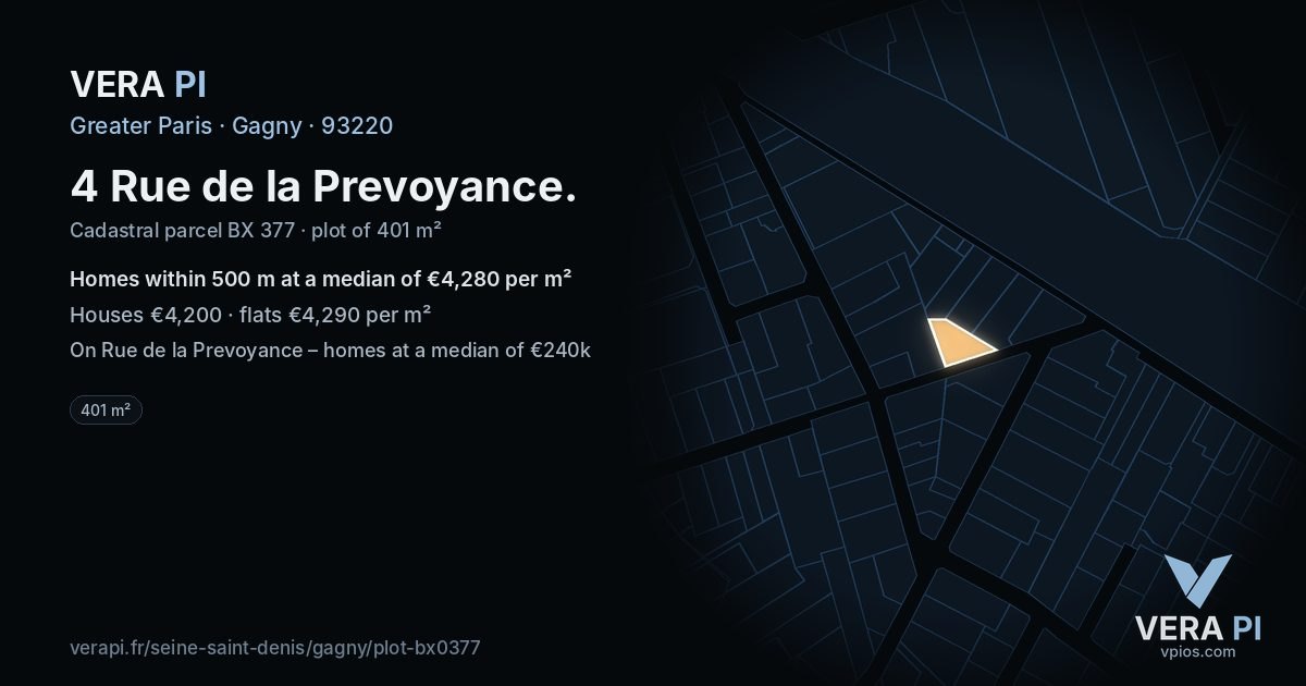 4 Rue de la Prevoyance, Gagny at night – the plot lit, the parcels around coloured by the prices near them