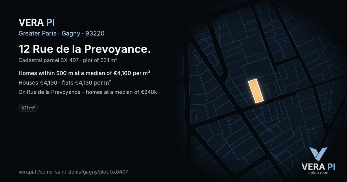 12 Rue de la Prevoyance, Gagny at night – the plot lit, the parcels around coloured by the prices near them
