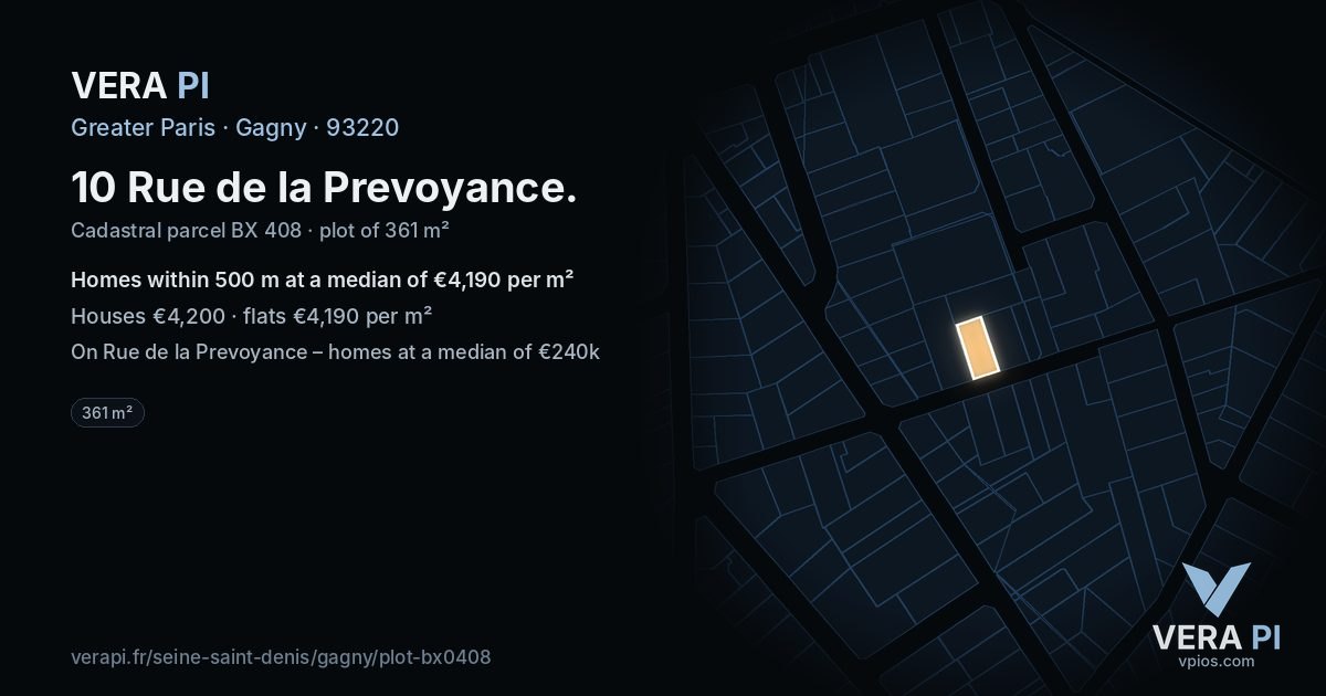 10 Rue de la Prevoyance, Gagny at night – the plot lit, the parcels around coloured by the prices near them