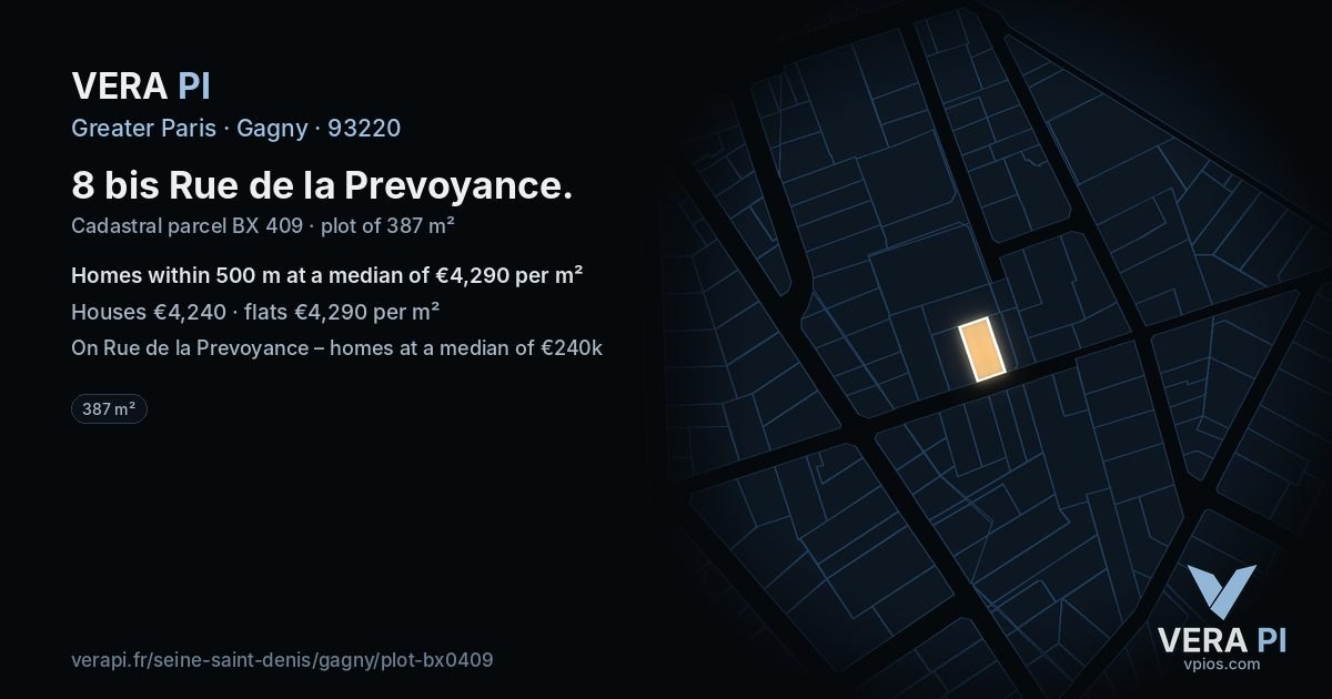 8 bis Rue de la Prevoyance, Gagny at night – the plot lit, the parcels around coloured by the prices near them