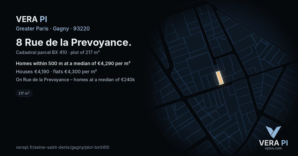 8 Rue de la Prevoyance, Gagny at night – the plot lit, the parcels around coloured by the prices near them