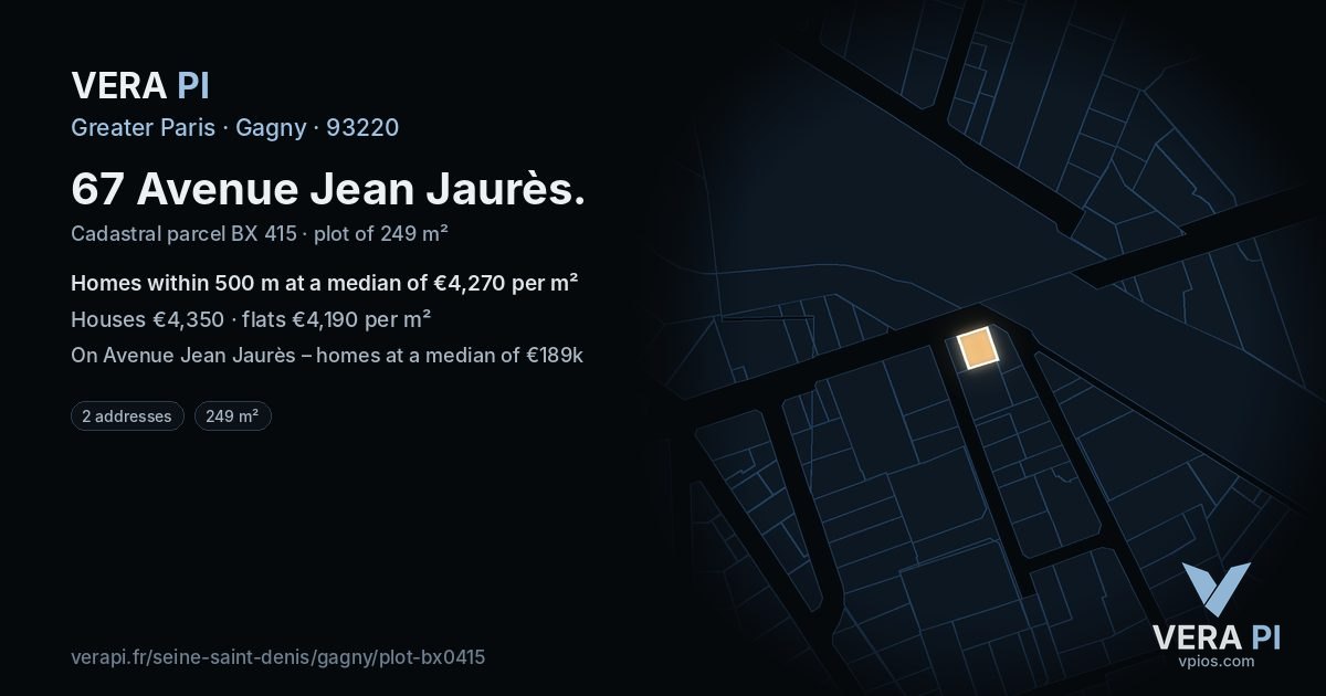 67 Avenue Jean Jaurès, Gagny at night – the plot lit, the parcels around coloured by the prices near them