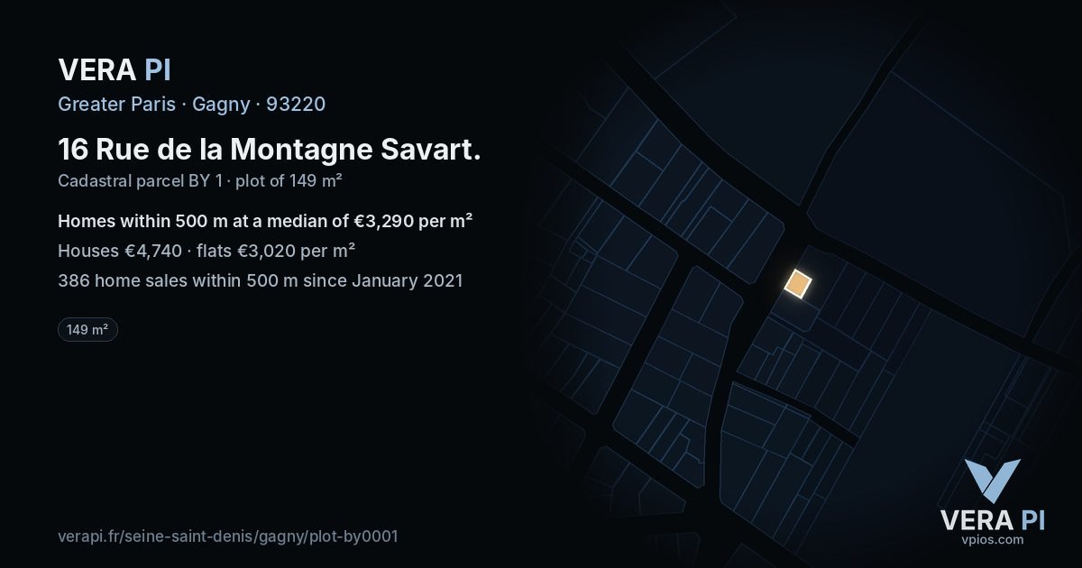16 Rue de la Montagne Savart, Gagny at night – the plot lit, the parcels around coloured by the prices near them