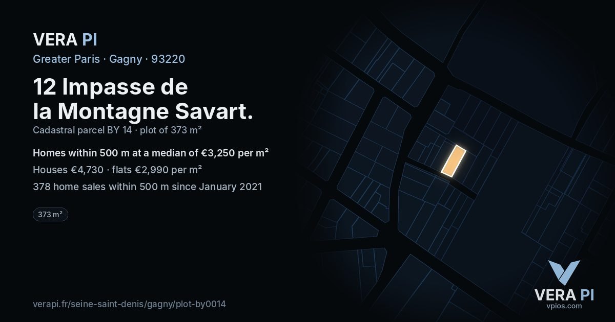 12 Impasse de la Montagne Savart, Gagny at night – the plot lit, the parcels around coloured by the prices near them
