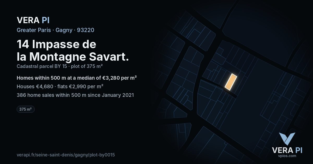 14 Impasse de la Montagne Savart, Gagny at night – the plot lit, the parcels around coloured by the prices near them