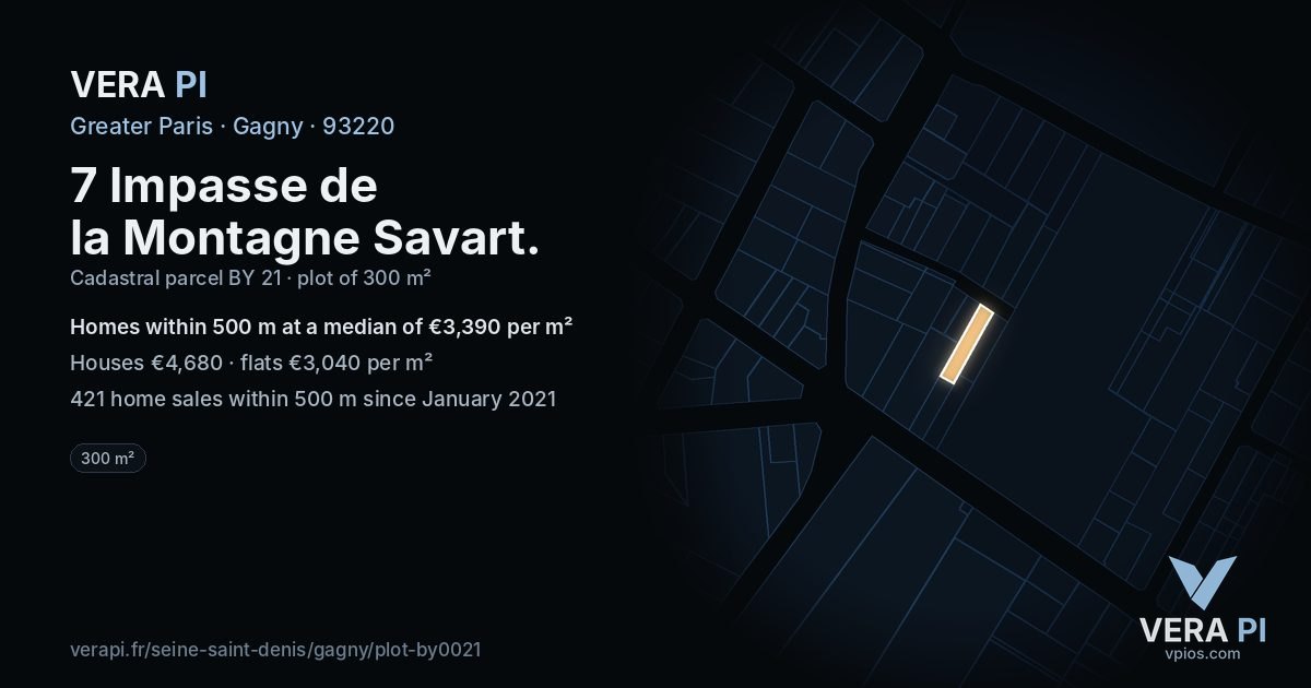 7 Impasse de la Montagne Savart, Gagny at night – the plot lit, the parcels around coloured by the prices near them