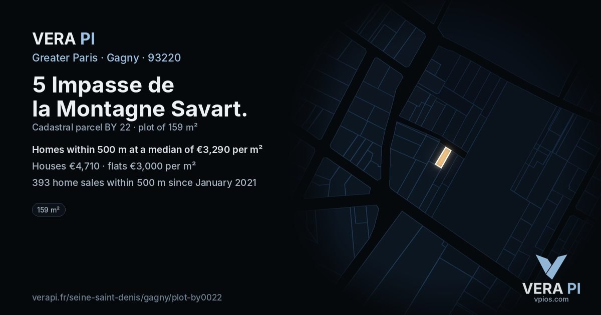 5 Impasse de la Montagne Savart, Gagny at night – the plot lit, the parcels around coloured by the prices near them