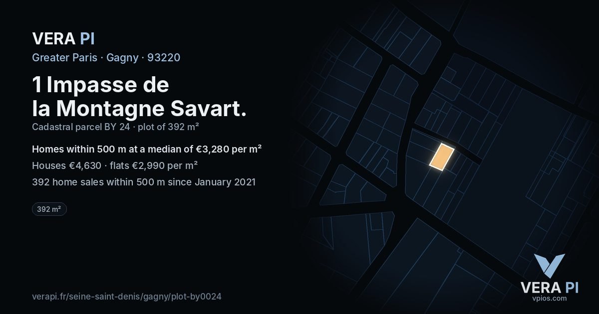 1 Impasse de la Montagne Savart, Gagny at night – the plot lit, the parcels around coloured by the prices near them