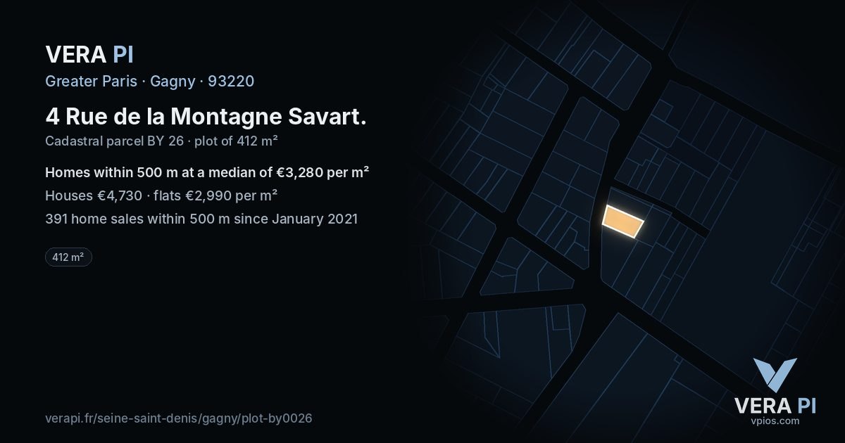 4 Rue de la Montagne Savart, Gagny at night – the plot lit, the parcels around coloured by the prices near them