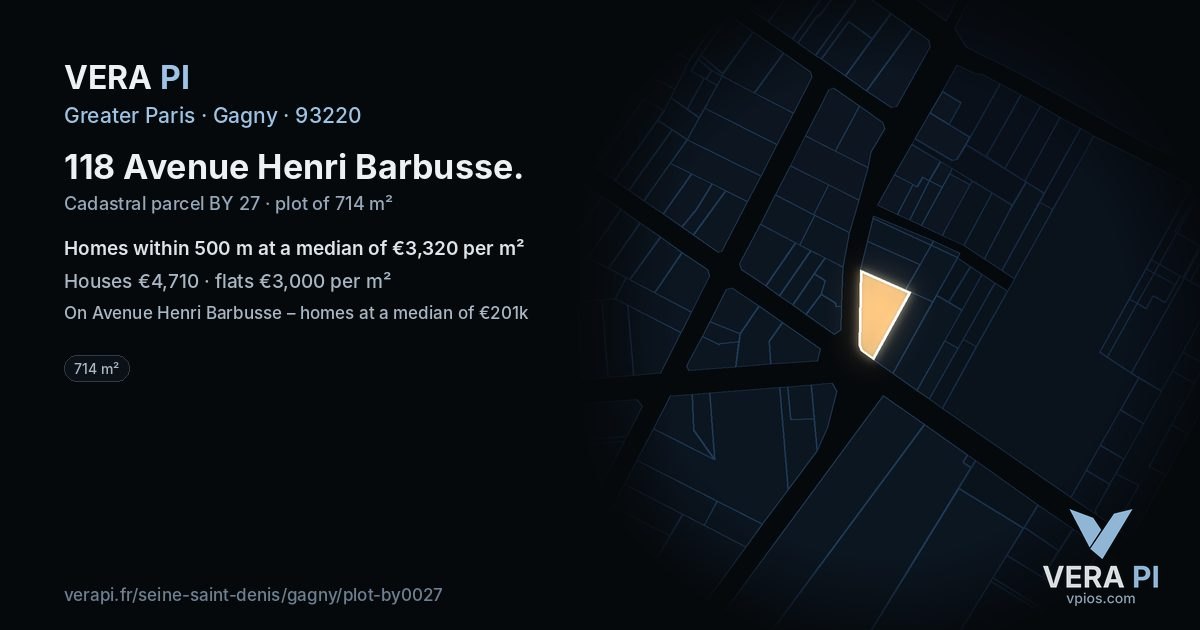 118 Avenue Henri Barbusse, Gagny at night – the plot lit, the parcels around coloured by the prices near them